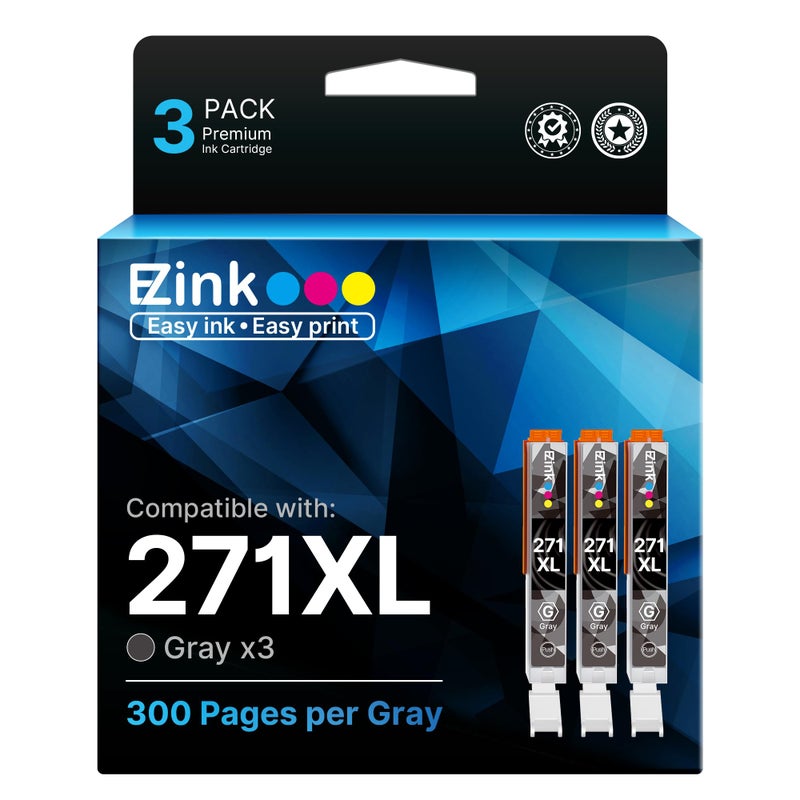 E-Z Ink Compatible Ink Cartridge Replacement for Canon CLI-271XL CLI 271 XL Compatible with PIXMA TS8020 TS9020 MG7720 Printer (Gray, 3 Pack) - Image 1